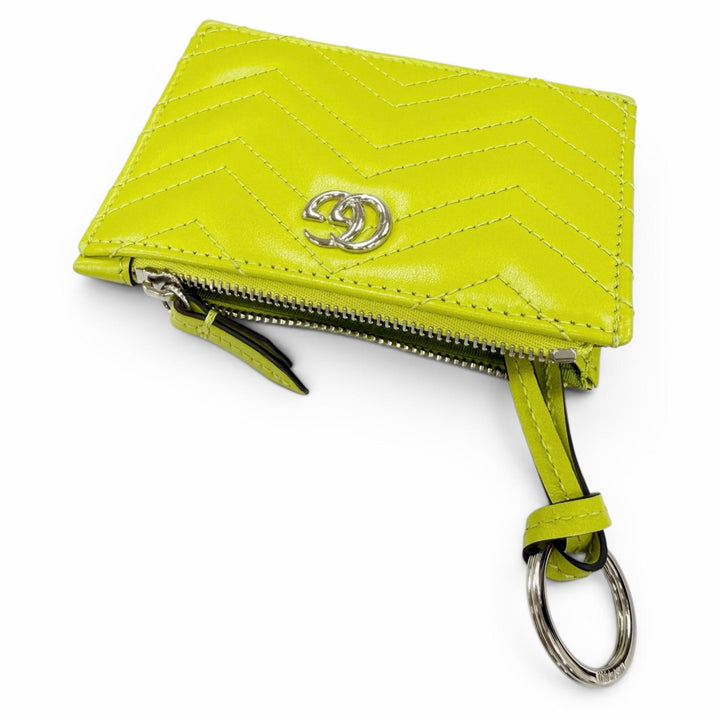 Excellent GUCCI Coin case GG Marmont Double G Leather Keyring Light green 837747