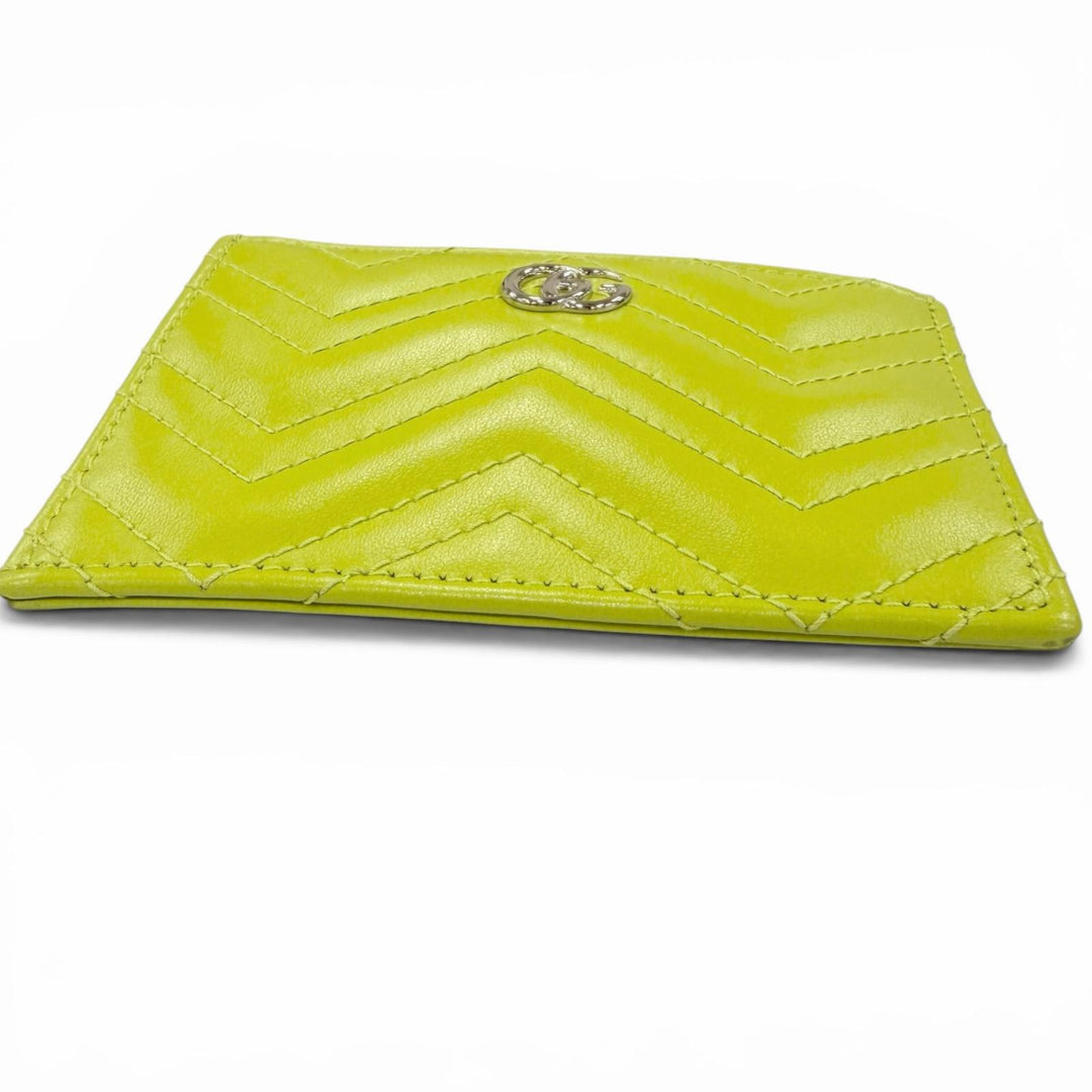 Excellent GUCCI Coin case GG Marmont Double G Leather Keyring Light green 837747
