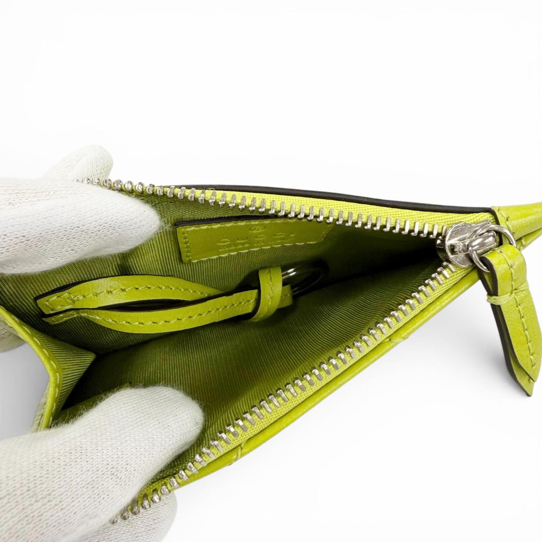 Excellent GUCCI Coin case GG Marmont Double G Leather Keyring Light green 837747