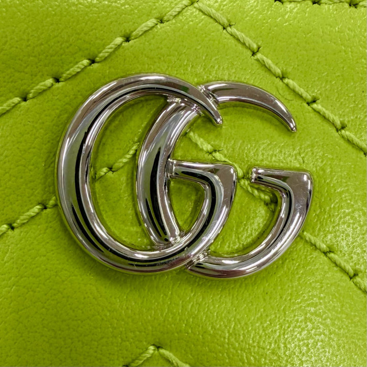 Excellent GUCCI Coin case GG Marmont Double G Leather Keyring Light green 837747