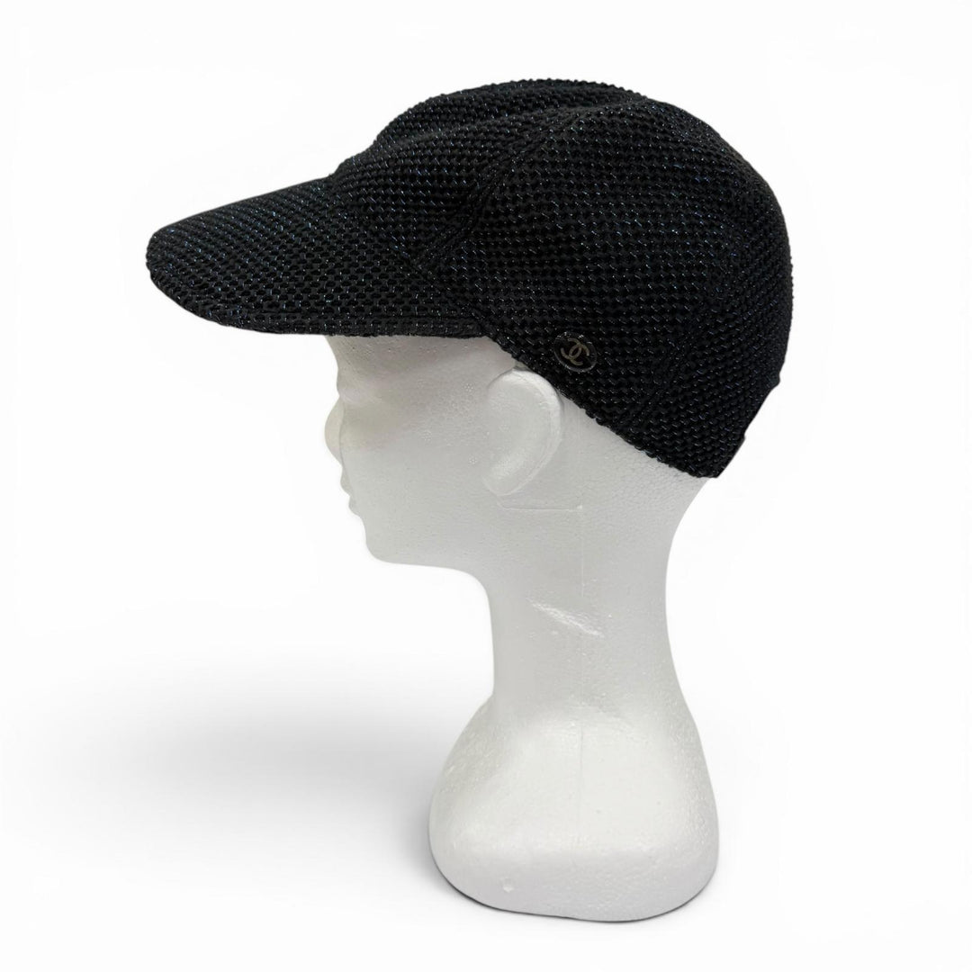 Very Good CHANEL cap COCO Mark Glitter Mesh black cotton Women 17S