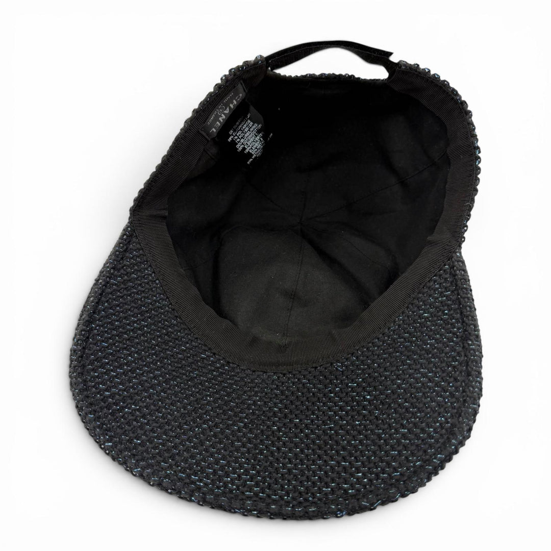 Very Good CHANEL cap COCO Mark Glitter Mesh black cotton Women 17S