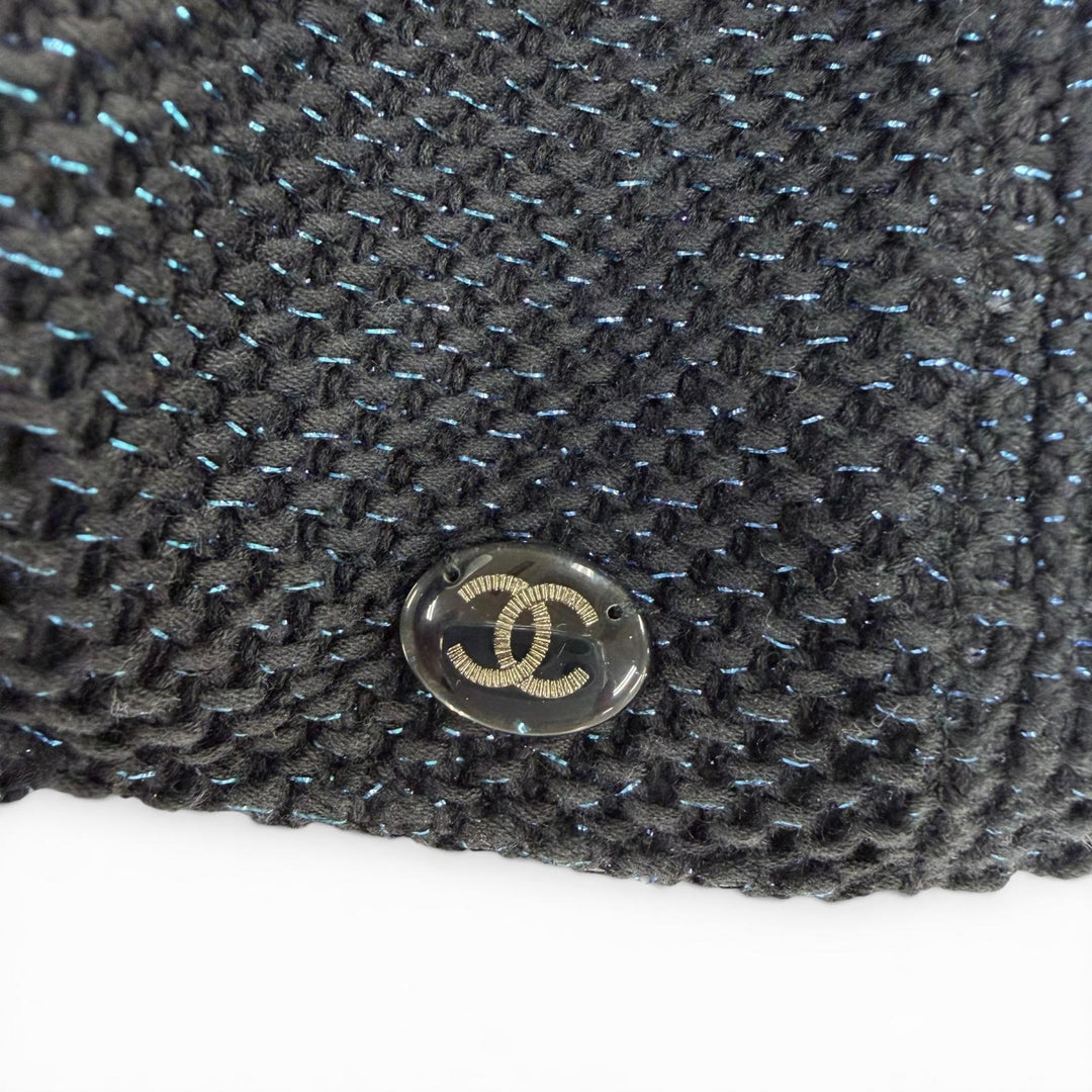 Very Good CHANEL cap COCO Mark Glitter Mesh black cotton Women 17S