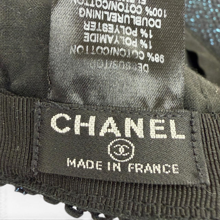 Very Good CHANEL cap COCO Mark Glitter Mesh black cotton Women 17S
