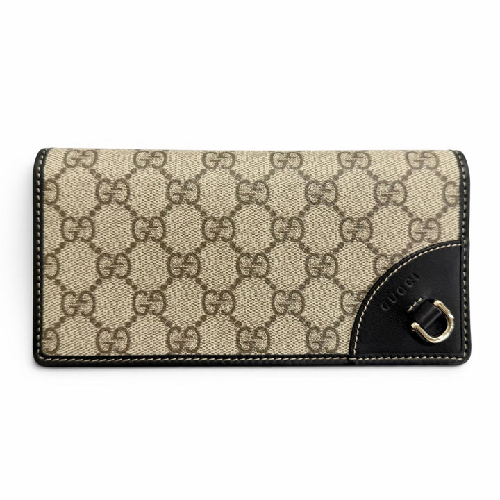 Excellent GUCCI Purse GG Emblem Continental Wallet black GG canvas mens 821802