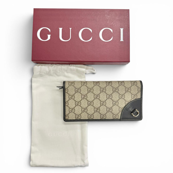 Excellent GUCCI Purse GG Emblem Continental Wallet black GG canvas mens 821802