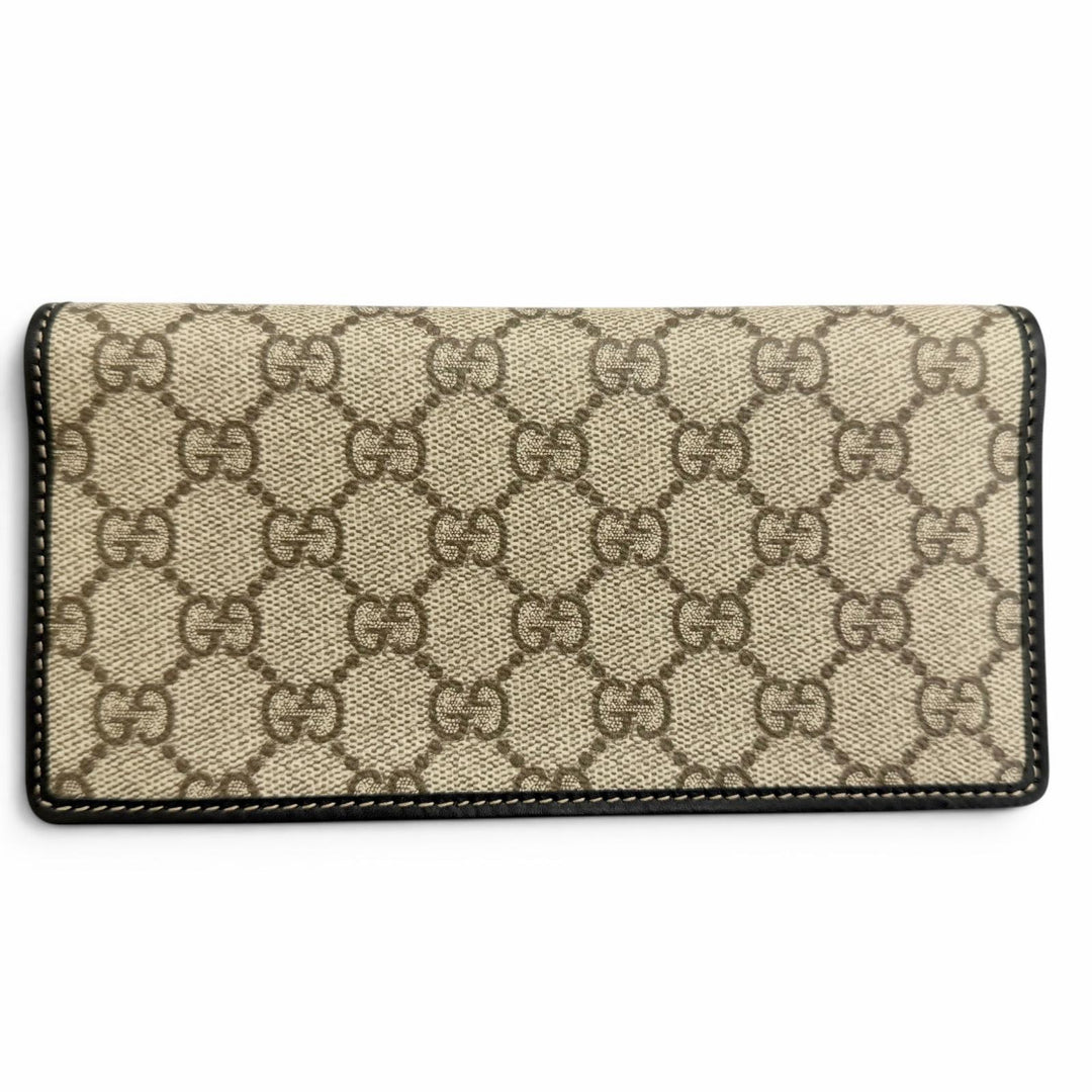 Excellent GUCCI Purse GG Emblem Continental Wallet black GG canvas mens 821802
