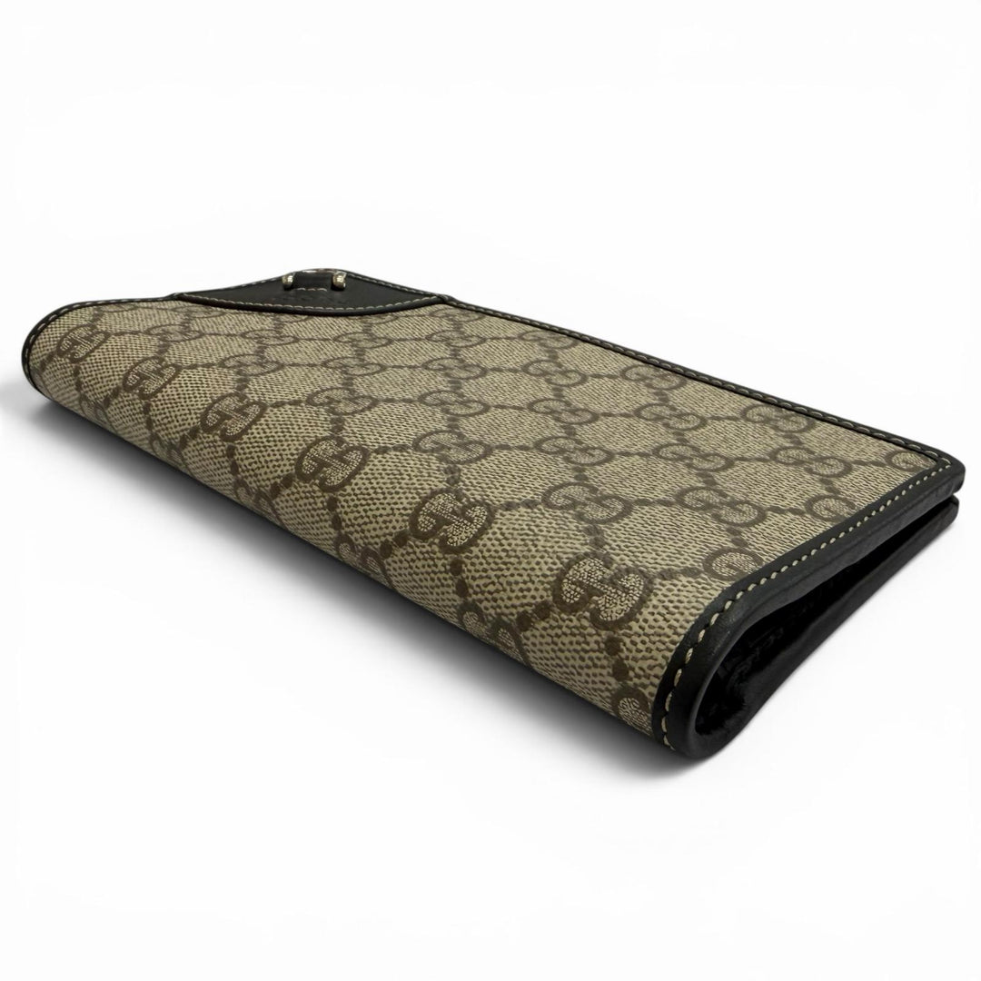 Excellent GUCCI Purse GG Emblem Continental Wallet black GG canvas mens 821802