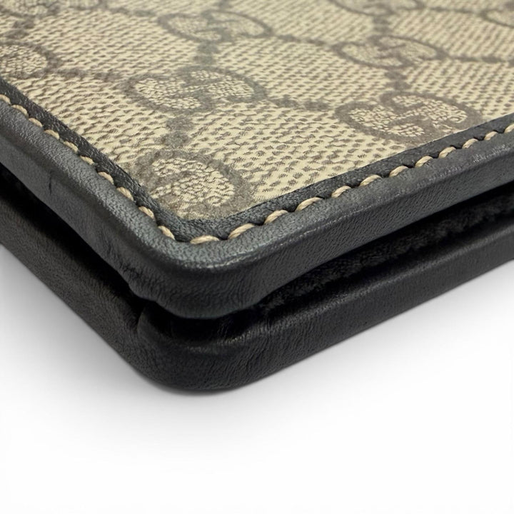 Excellent GUCCI Purse GG Emblem Continental Wallet black GG canvas mens 821802