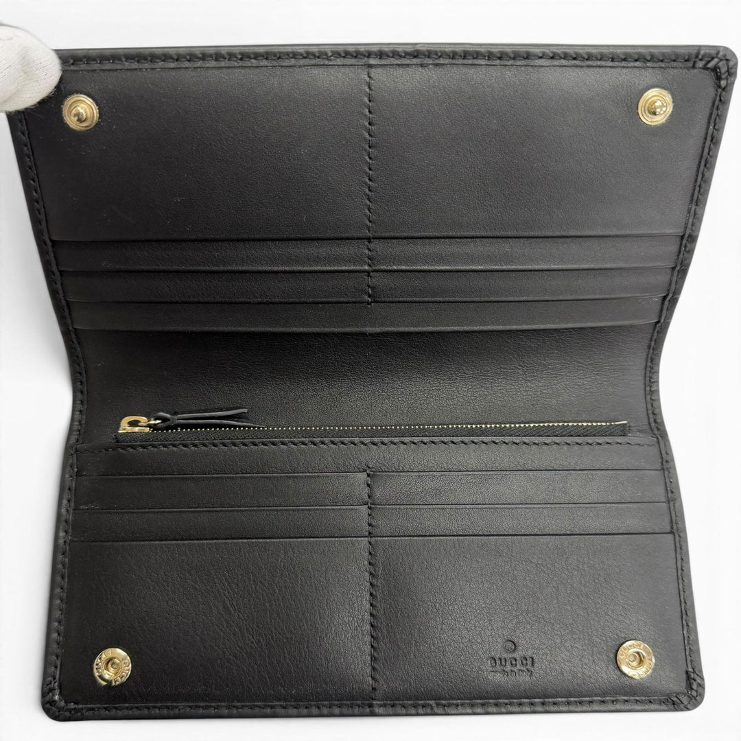 Excellent GUCCI Purse GG Emblem Continental Wallet black GG canvas mens 821802