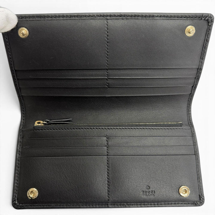 Excellent GUCCI Purse GG Emblem Continental Wallet black GG canvas mens 821802