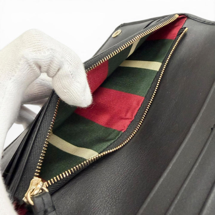 Excellent GUCCI Purse GG Emblem Continental Wallet black GG canvas mens 821802
