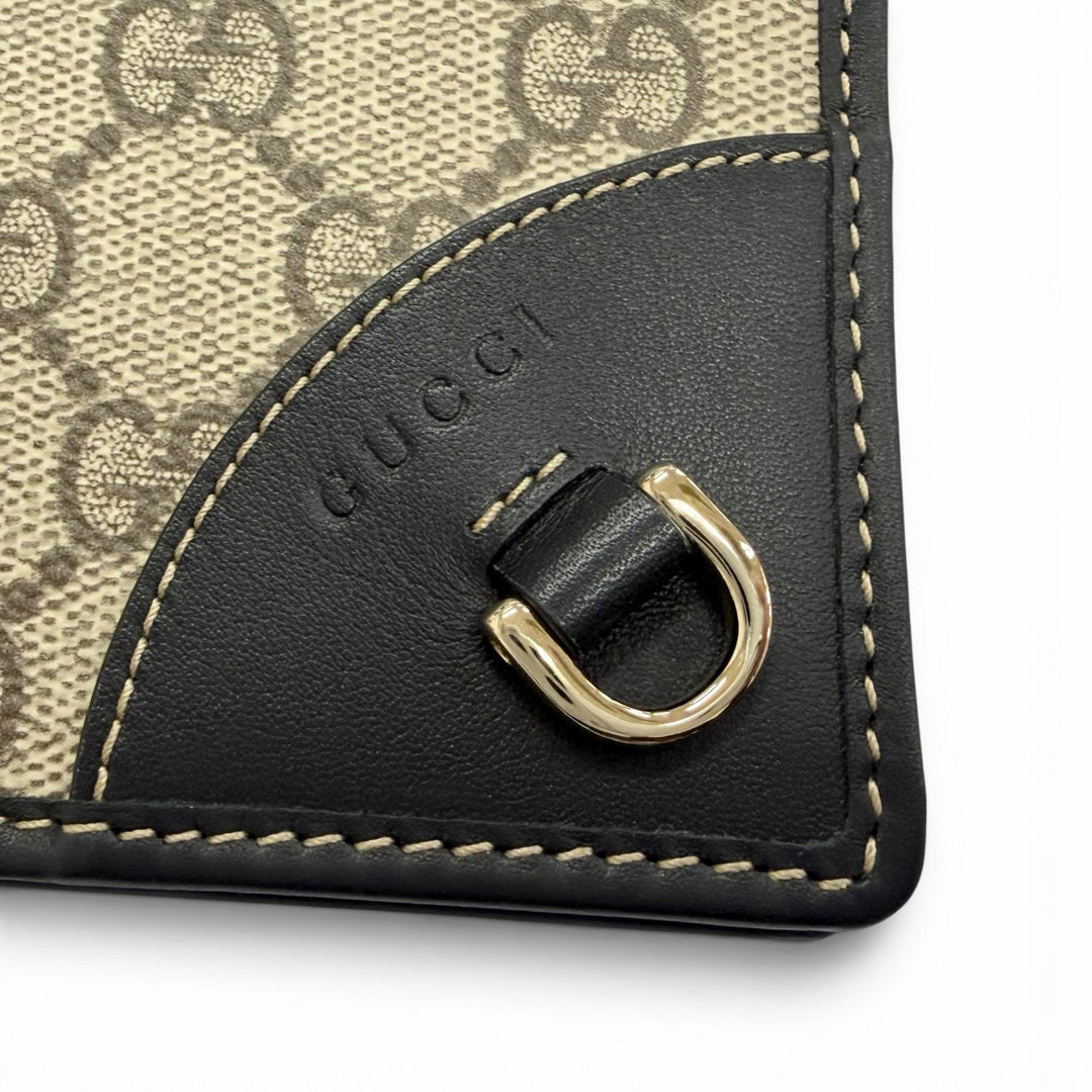 Excellent GUCCI Purse GG Emblem Continental Wallet black GG canvas mens 821802