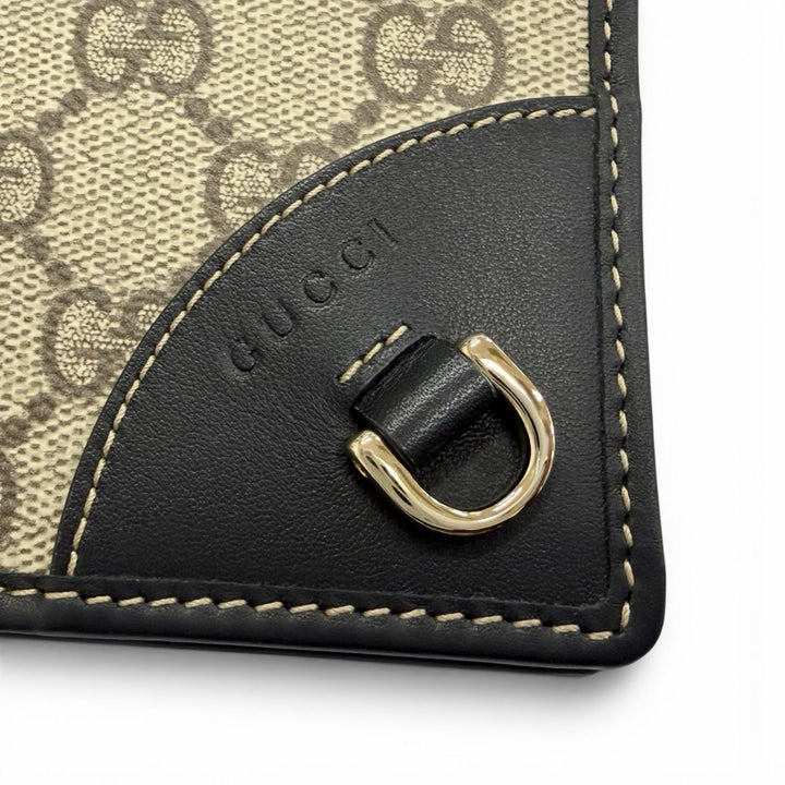 Excellent GUCCI Purse GG Emblem Continental Wallet black GG canvas mens 821802