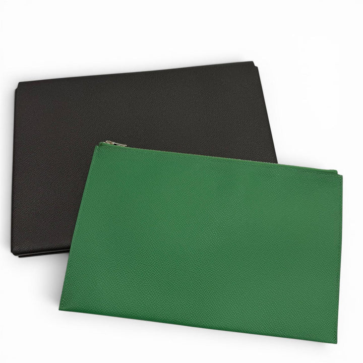 Very Good HERMES Clutch bag Calvi GM black Epsom Leather mens