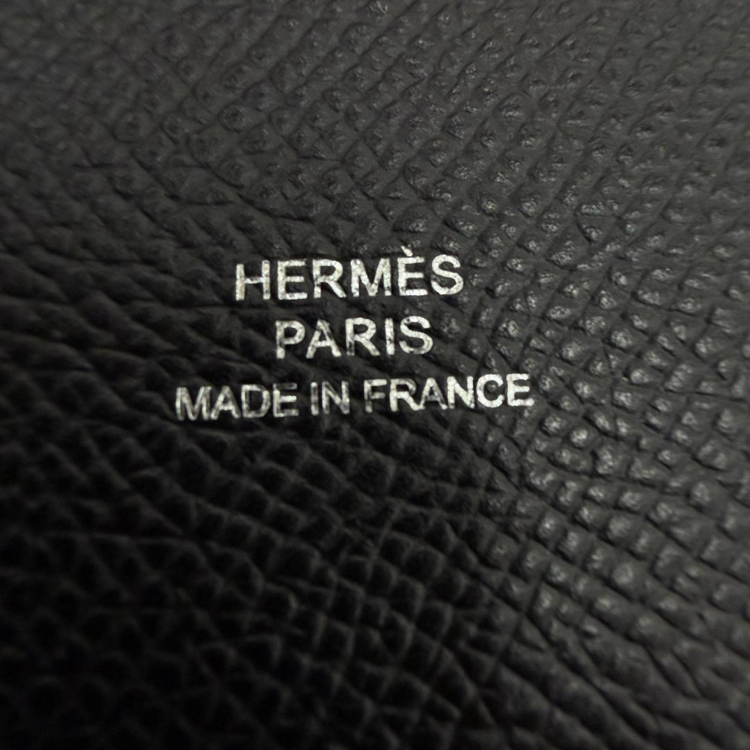 Very Good HERMES Clutch bag Calvi GM black Epsom Leather mens