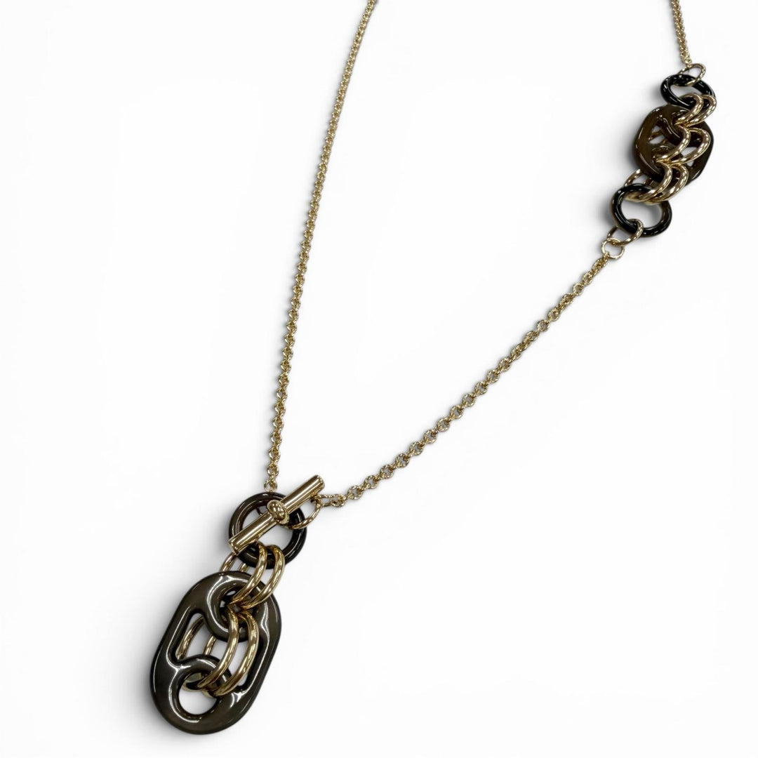 Excellent HERMES Necklace Pendant Eurydice PM Chain Brown Buffalo horn Women