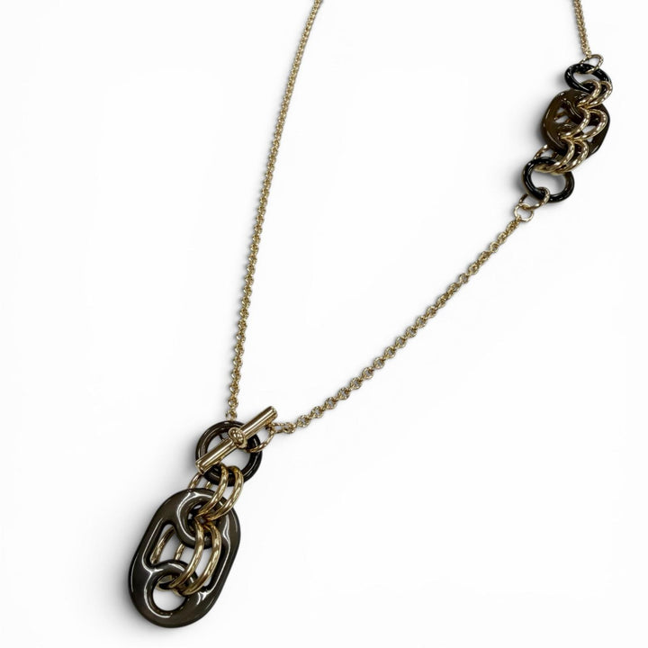Excellent HERMES Necklace Pendant Eurydice PM Chain Brown Buffalo horn Women