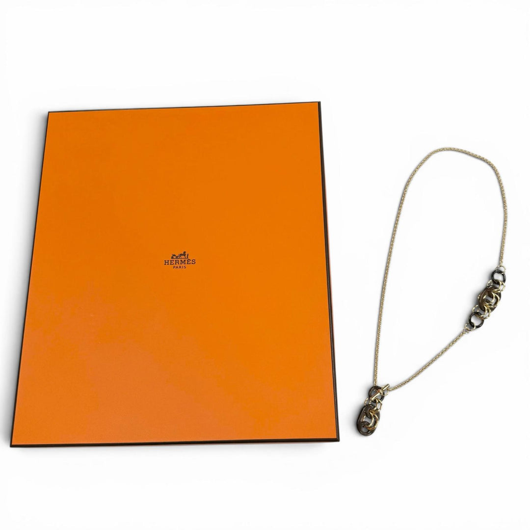Excellent HERMES Necklace Pendant Eurydice PM Chain Brown Buffalo horn Women