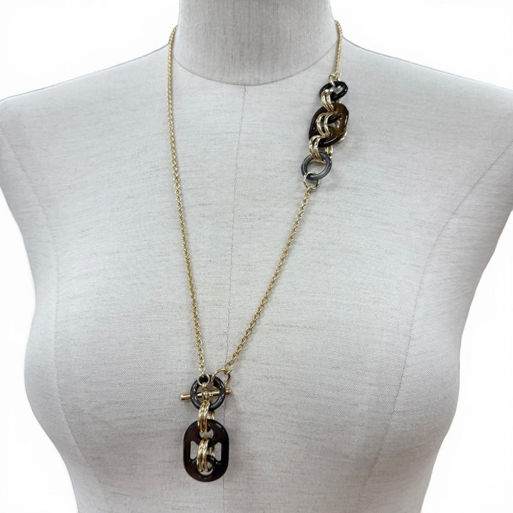 Excellent HERMES Necklace Pendant Eurydice PM Chain Brown Buffalo horn Women