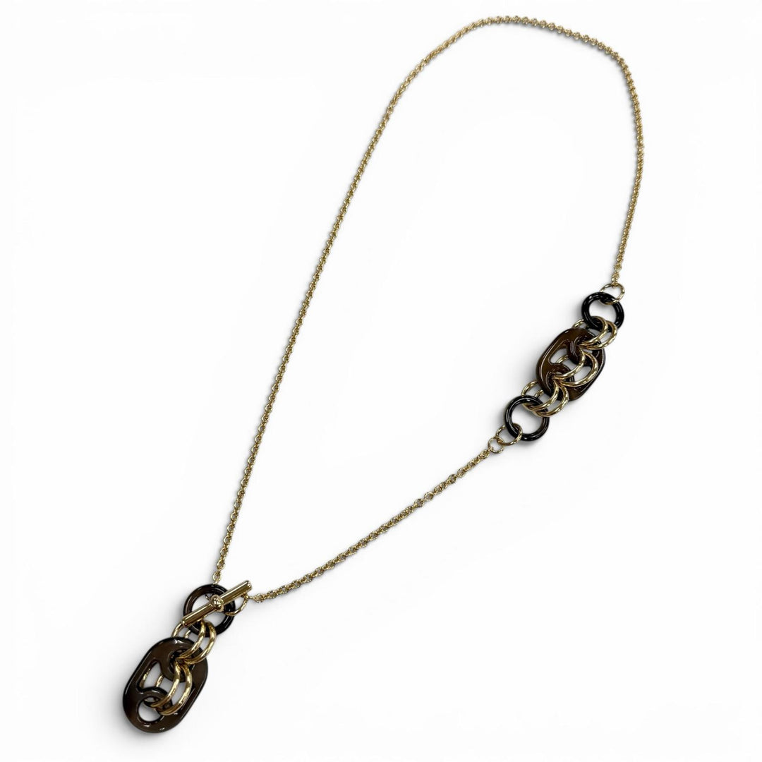 Excellent HERMES Necklace Pendant Eurydice PM Chain Brown Buffalo horn Women