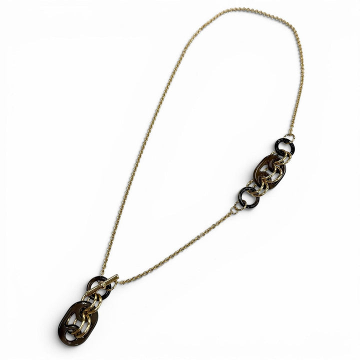 Excellent HERMES Necklace Pendant Eurydice PM Chain Brown Buffalo horn Women