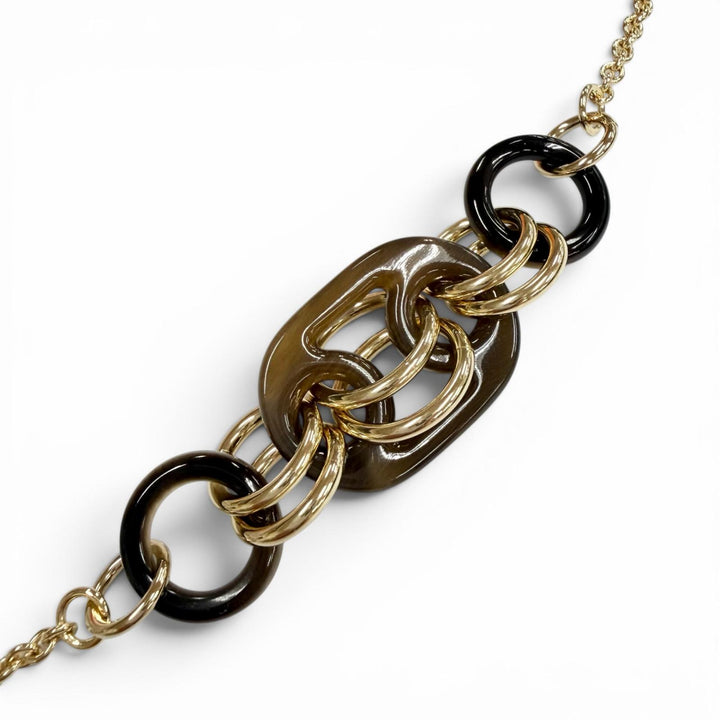 Excellent HERMES Necklace Pendant Eurydice PM Chain Brown Buffalo horn Women