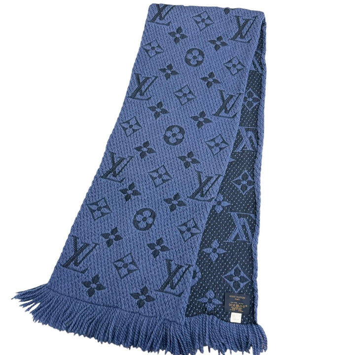 Great LOUIS VUITTON Scarf Esharp Logomania fringe blue wool mens M70812