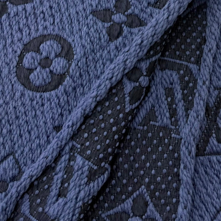 Great LOUIS VUITTON Scarf Esharp Logomania fringe blue wool mens M70812