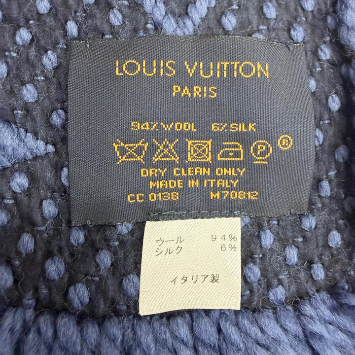 Great LOUIS VUITTON Scarf Esharp Logomania fringe blue wool mens M70812