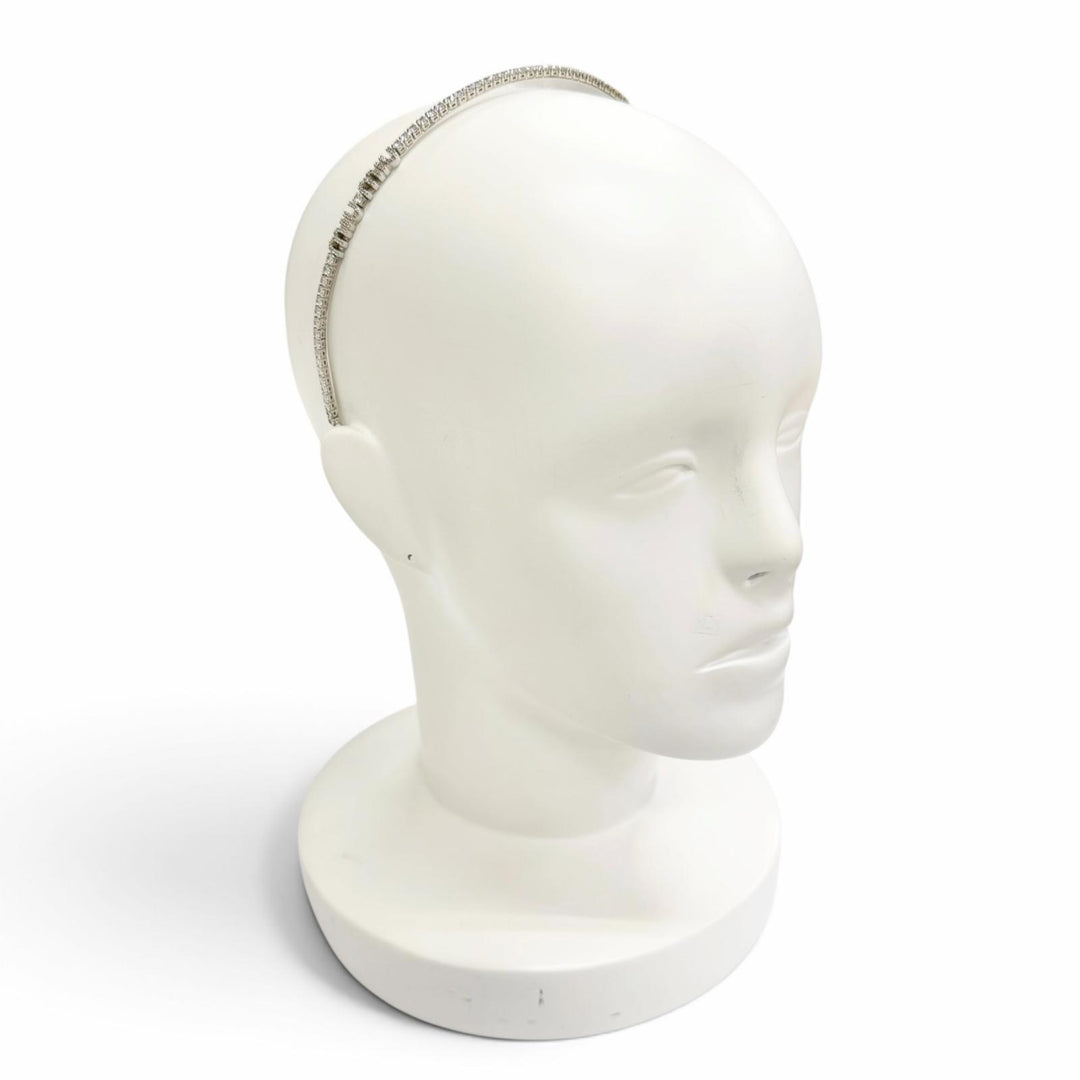 Great MIUMIU Katyusha Logo Rigid Crystal Rhinestone Hair Accessory Silver 5JH081