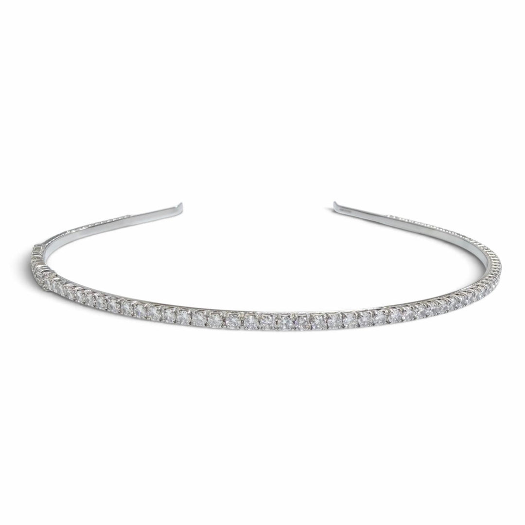 Great MIUMIU Katyusha Logo Rigid Crystal Rhinestone Hair Accessory Silver 5JH081