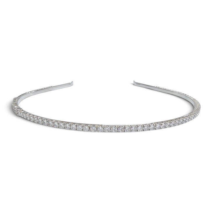 Great MIUMIU Katyusha Logo Rigid Crystal Rhinestone Hair Accessory Silver 5JH081