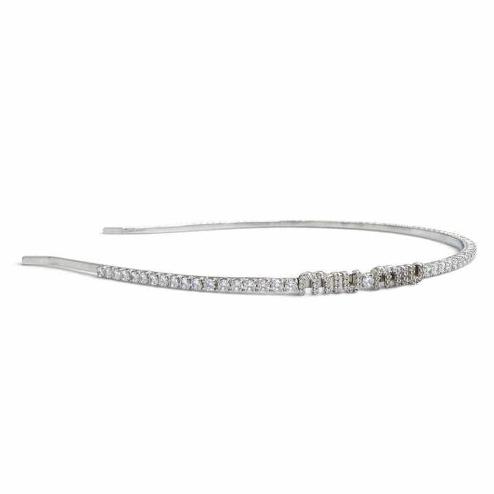 Great MIUMIU Katyusha Logo Rigid Crystal Rhinestone Hair Accessory Silver 5JH081