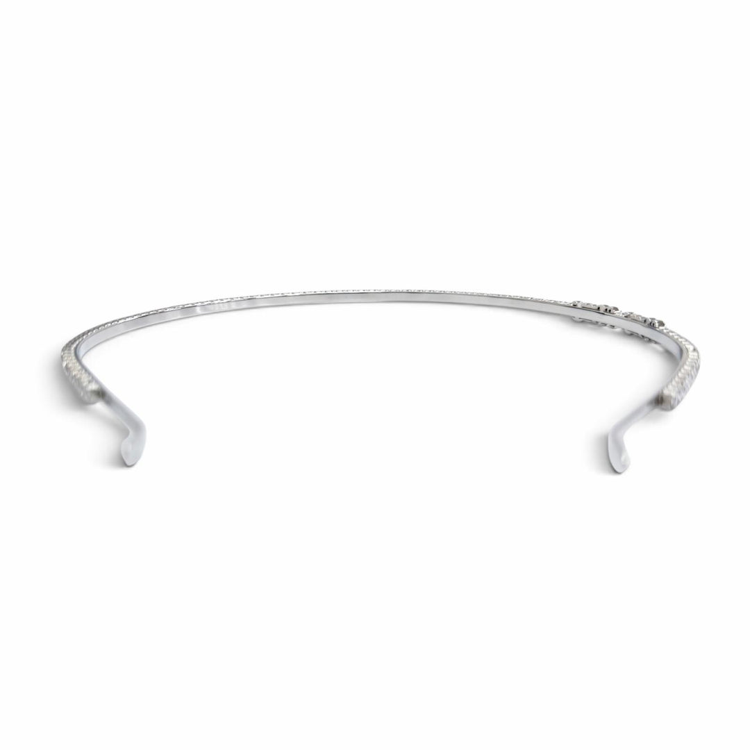 Great MIUMIU Katyusha Logo Rigid Crystal Rhinestone Hair Accessory Silver 5JH081