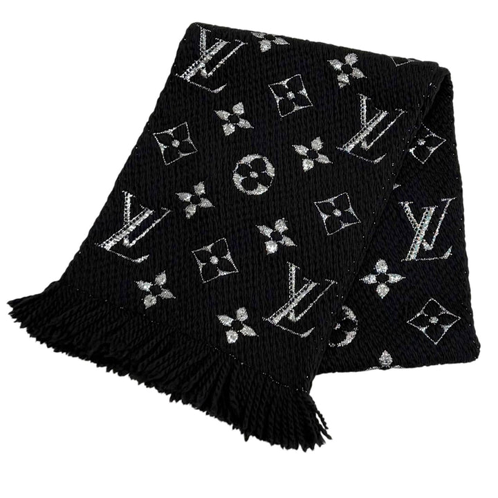 Great LOUIS VUITTON Scarf Escalp Logo Mania Shine black wool Women M75833