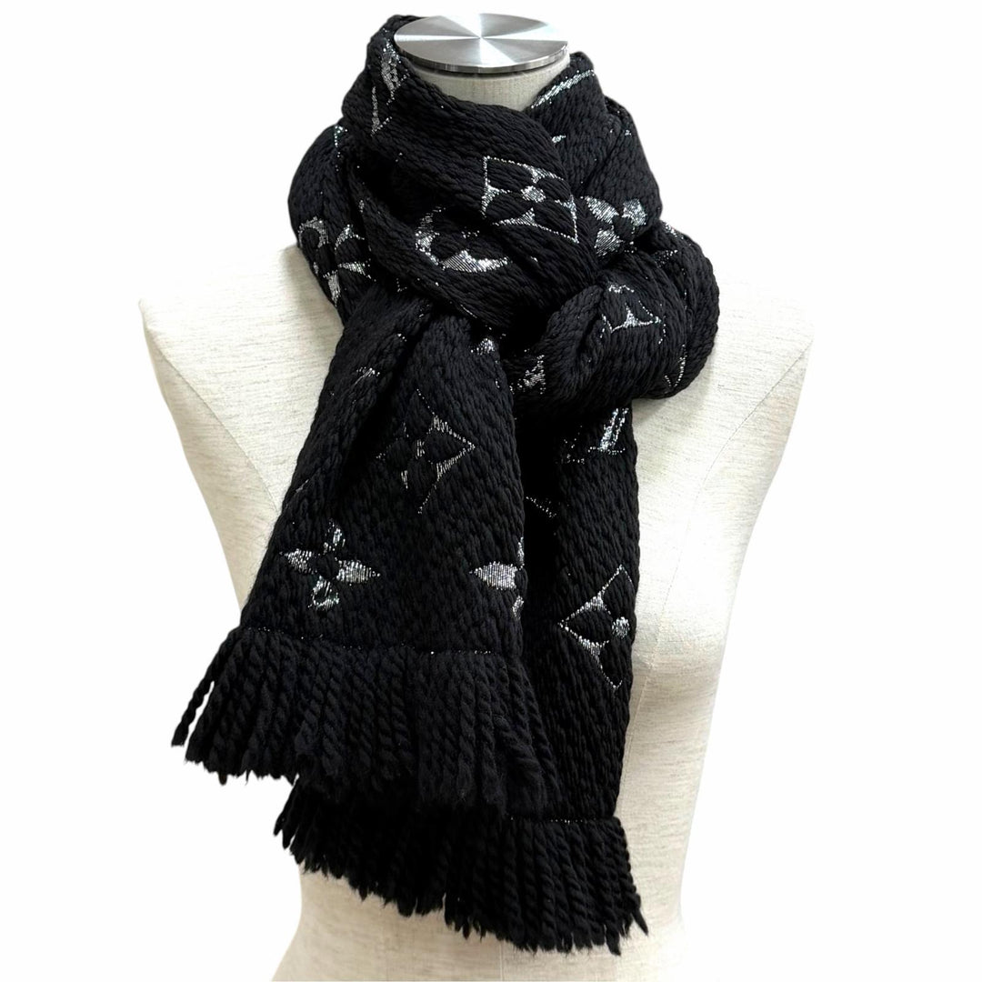 Great LOUIS VUITTON Scarf Escalp Logo Mania Shine black wool Women M75833