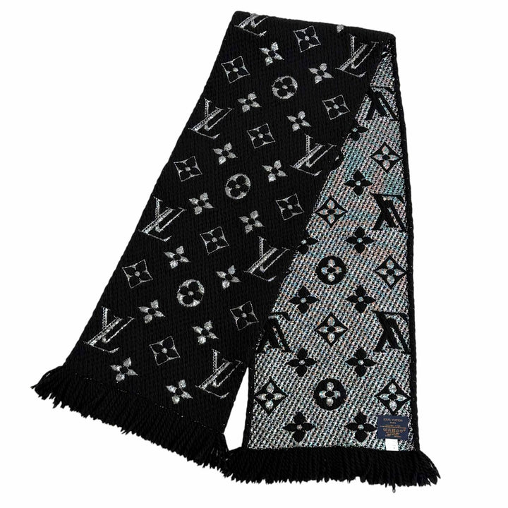 Great LOUIS VUITTON Scarf Escalp Logo Mania Shine black wool Women M75833