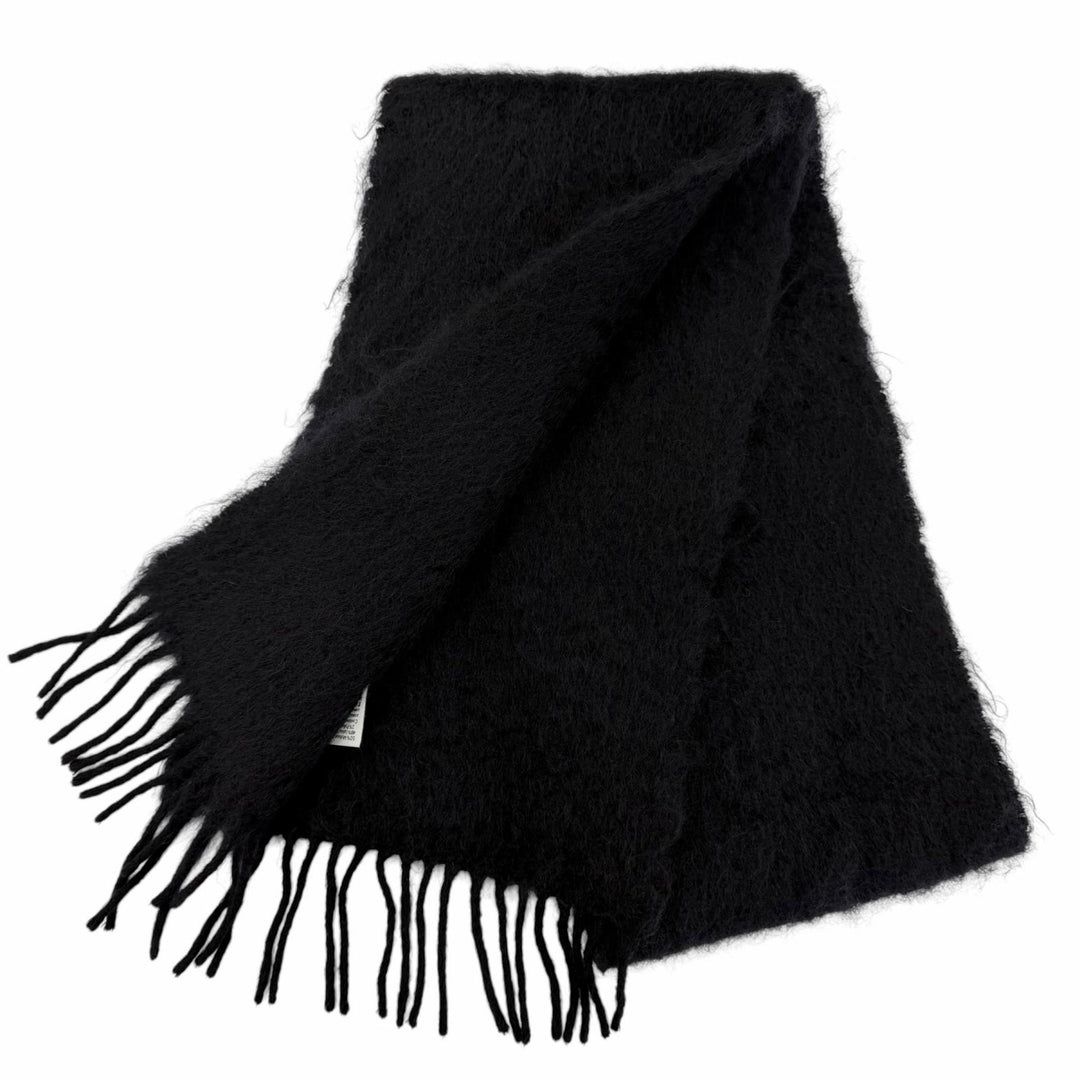 Great LOEWE Scarf Anagram leather patch fringe black mohair Women