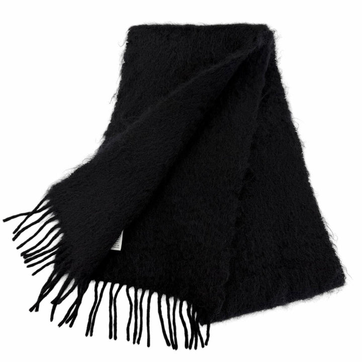 Great LOEWE Scarf Anagram leather patch fringe black mohair Women