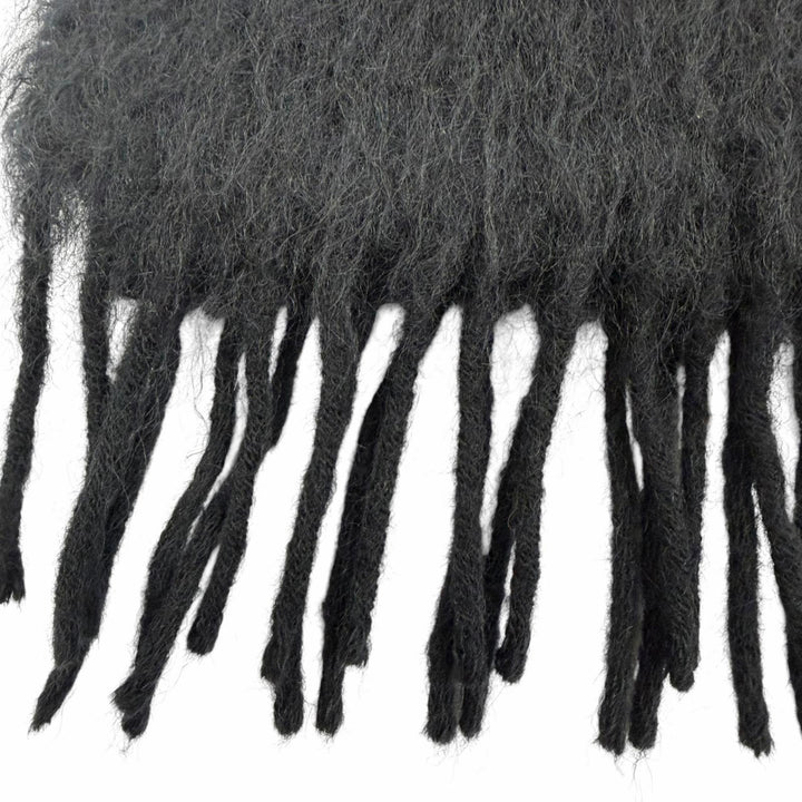 Great LOEWE Scarf Anagram leather patch fringe black mohair Women