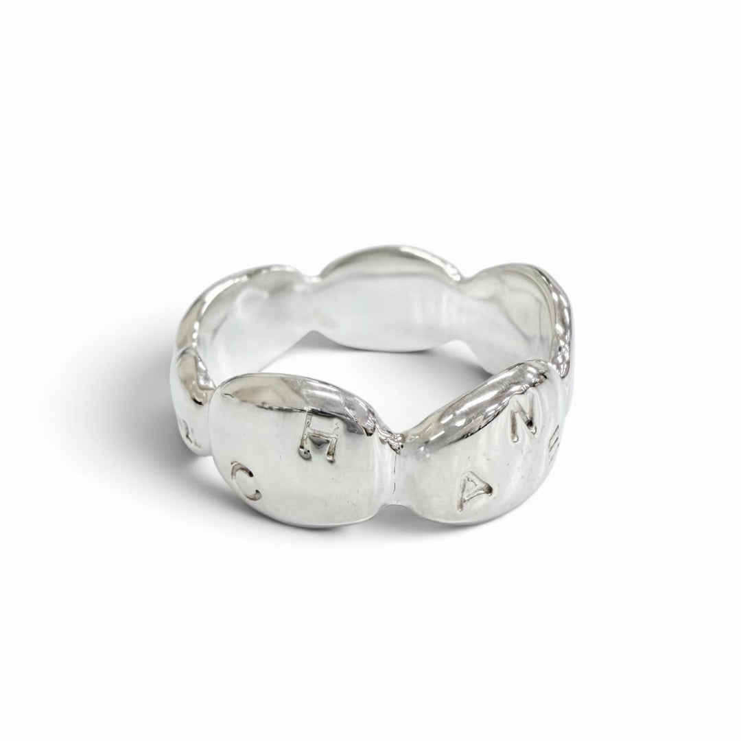 Excellent CHANEL Camellia Logo Ring, Finger Ring, Petal Motif Silver 925 Women