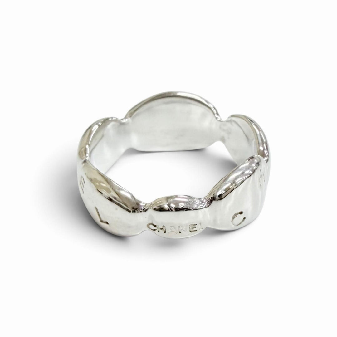Excellent CHANEL Camellia Logo Ring, Finger Ring, Petal Motif Silver 925 Women