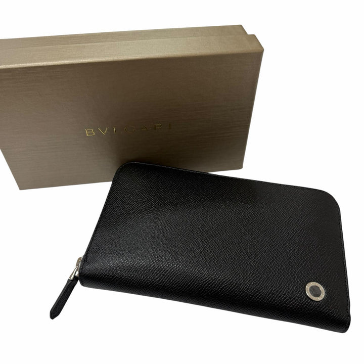Excellent BVLGARI Purse Bvlgari Bvlgari Man Round Zip black leather mens 284230