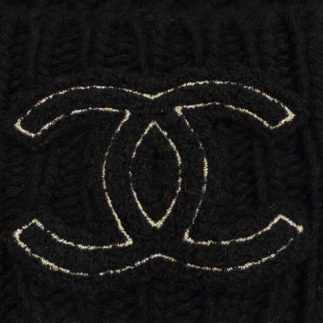 Great CHANEL Knit cap COCO Mark hat black cashmere Women