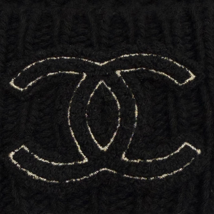 Great CHANEL Knit cap COCO Mark hat black cashmere Women