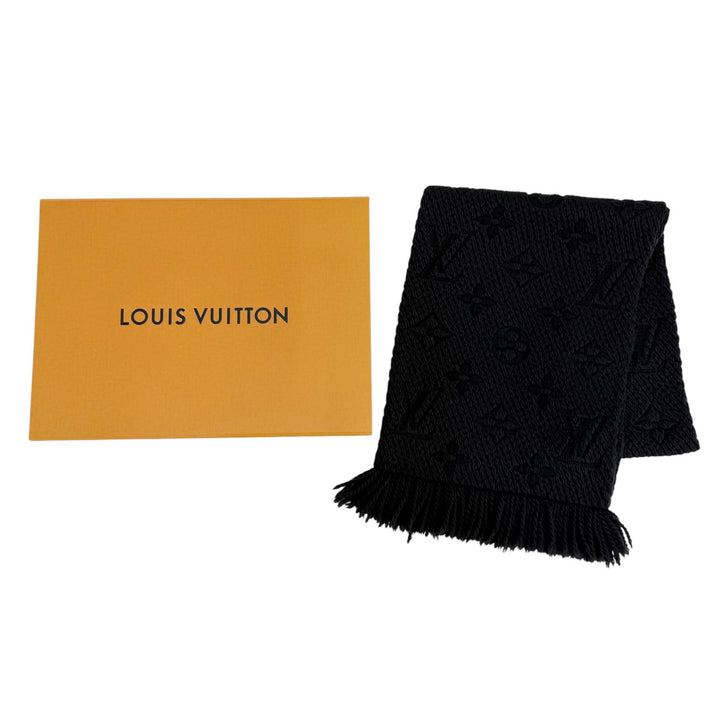 Great LOUIS VUITTON Scarf Escalp Logo Mania Monogram Black series wool M72431