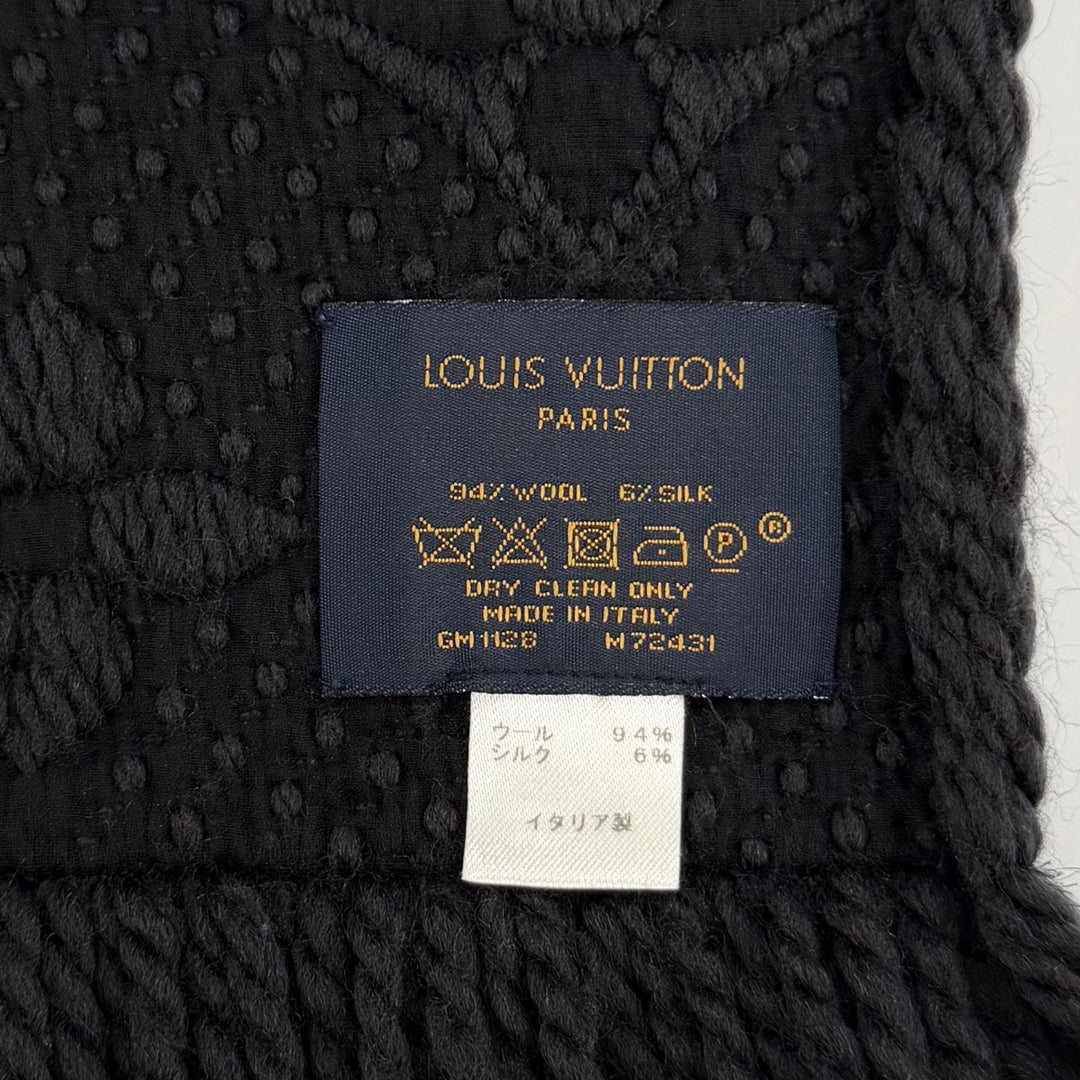 Great LOUIS VUITTON Scarf Escalp Logo Mania Monogram Black series wool M72431