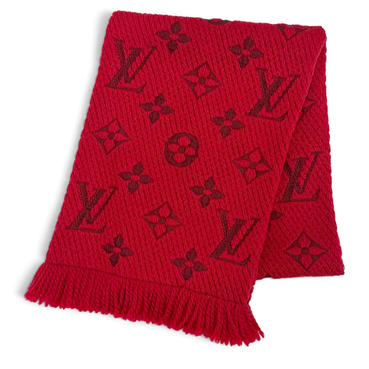 Great LOUIS VUITTON Scarf Escalp Logo Mania Monogram fringe Red wool M72432