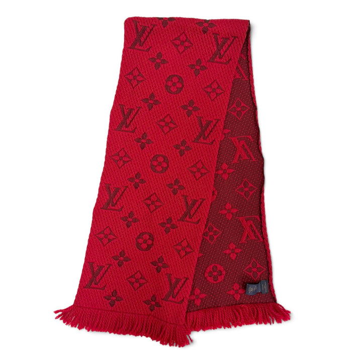 Great LOUIS VUITTON Scarf Escalp Logo Mania Monogram fringe Red wool M72432